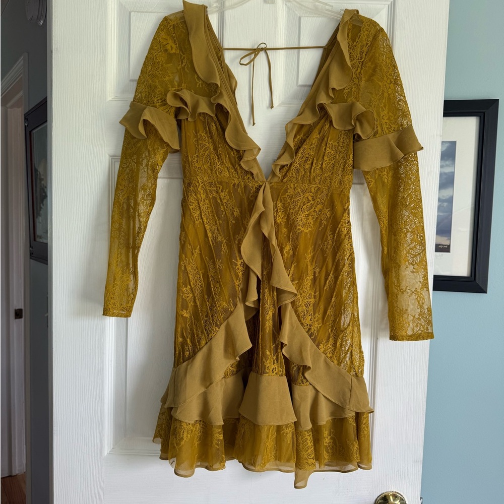 For Love And Lemons Yellow Ruffled Tiered Sundress